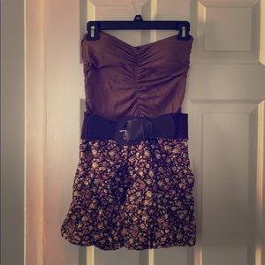 Brown floral mini dress